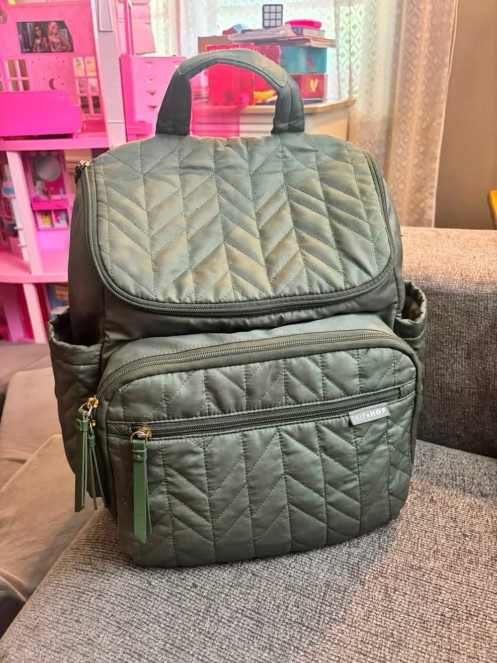 Skip Hop Quilted Olive Backpack Diaper Bag